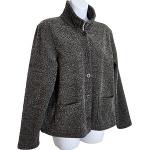 L.L. Bean Tweed Button Up Fleece Lined Light Jacket Textured Size Large Women's